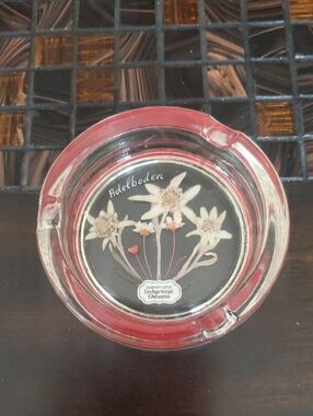 Glass Edelweiss Ashtray with Red Felt Bottom